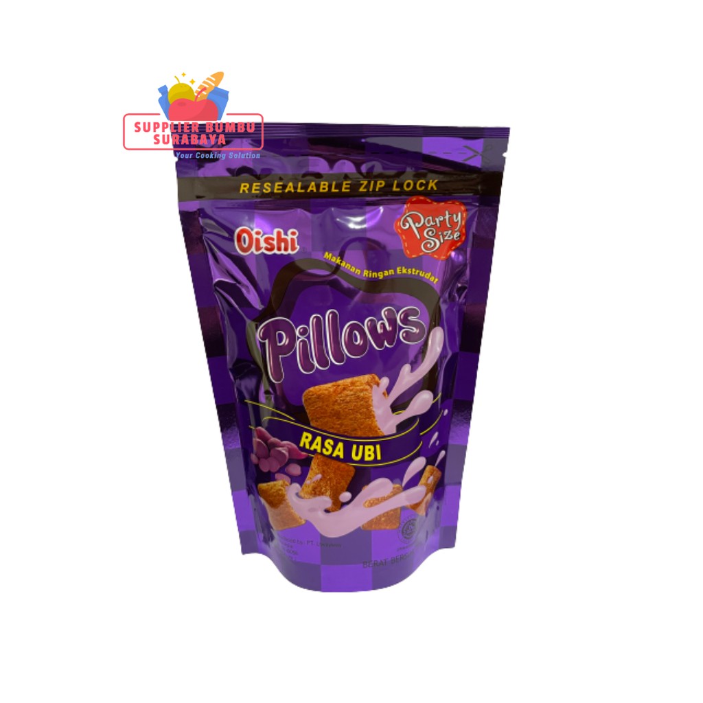 Snack Oishi Pillows Coklat Taro Ubi Coco Pandan Keju Durian 100g