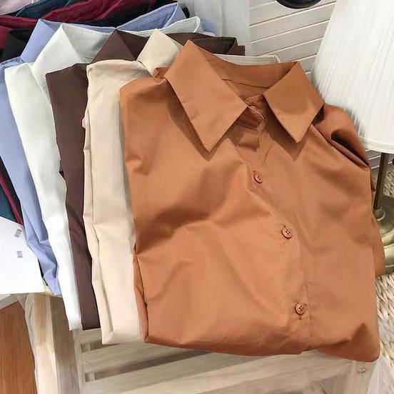 Kemeja Wanita Oversize Kancing Polos / Pakaian Atasan Cewek Korea Style / Kemeja Katun