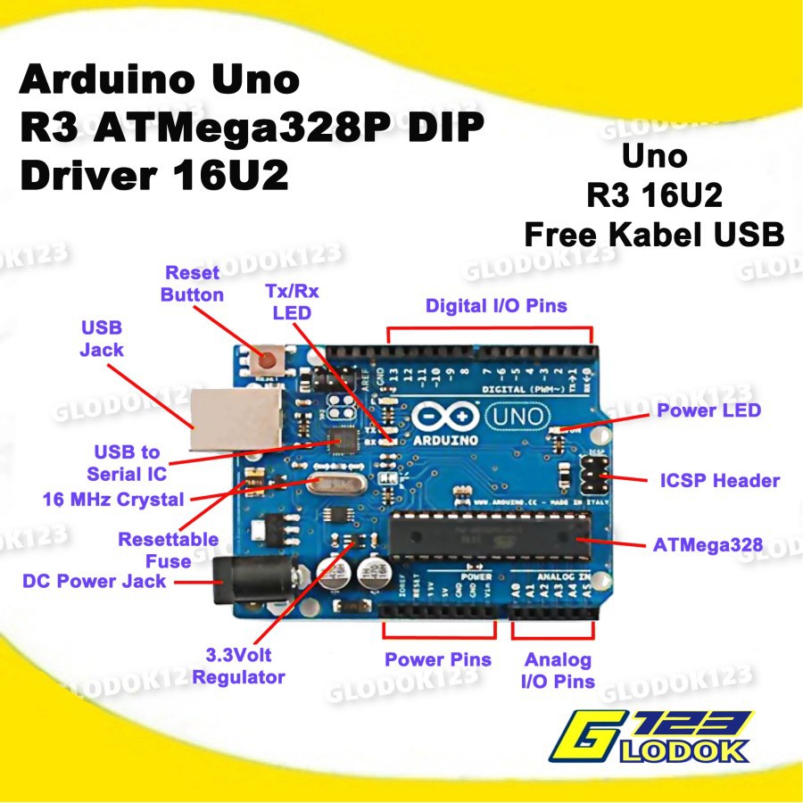 Uno R3 ATMEGA328P DIP Driver 16U2  Compatible Board + KABEL USB