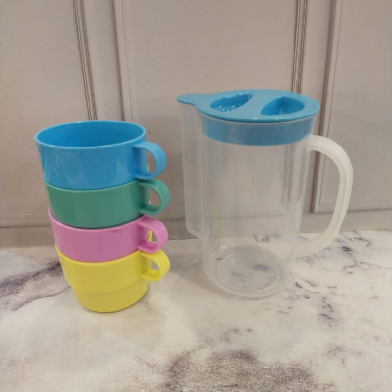 Teko Gelas Set 5 in 1/ Teko Gelas Cangkir Plastik set Warna Warni