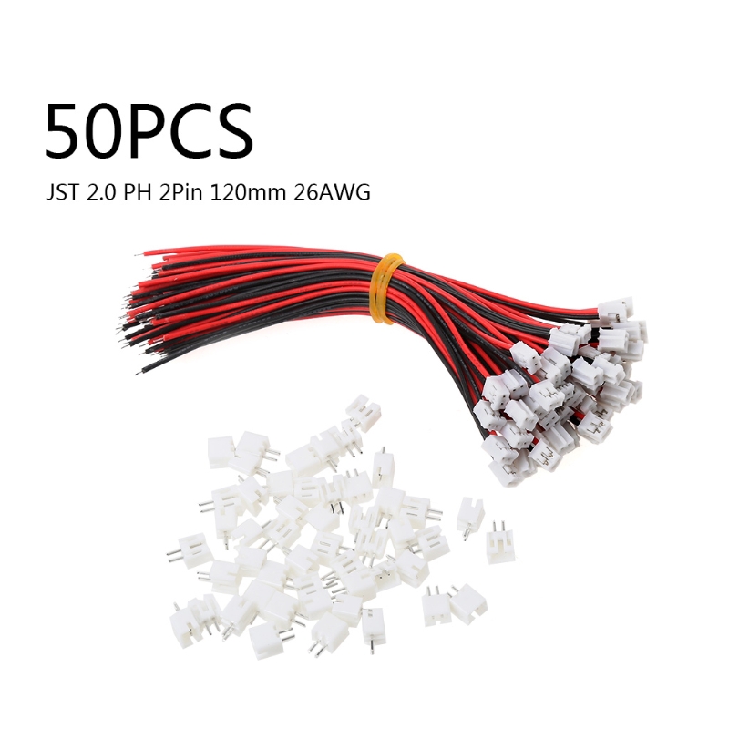 50 Set Plug Connector Mini Micro JST 2.0 PH 2-Pin 120mm dengan Kabel