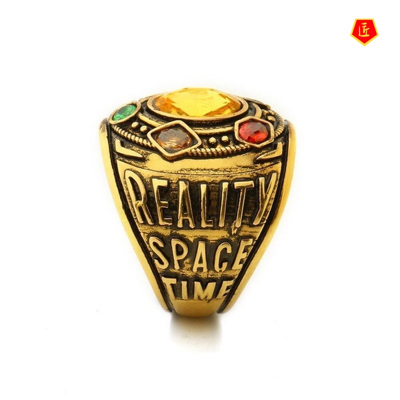 [Ready Stock]New Creative Six Gem Rings Vintage Gold