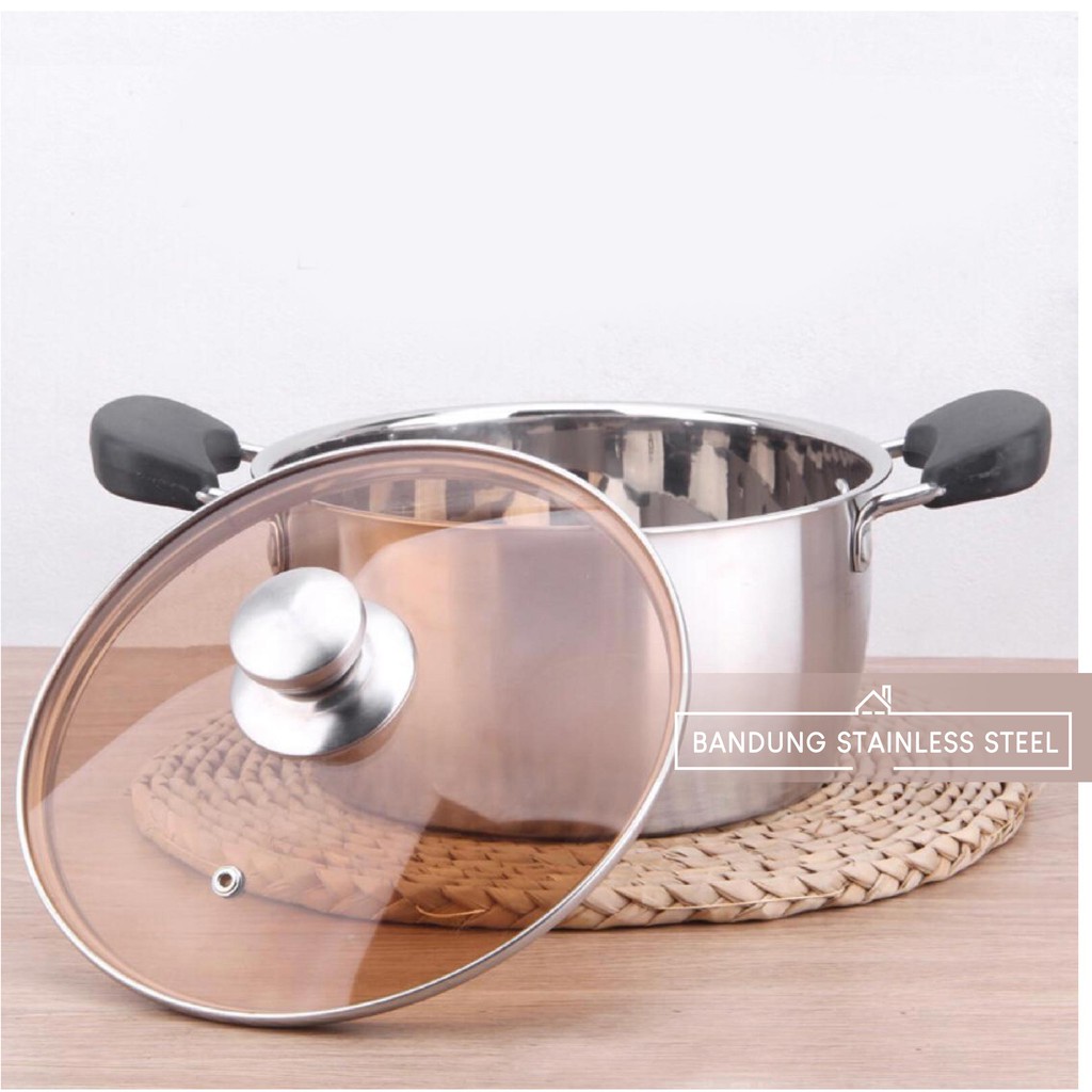 Panci Sup 20cm Stainless TEBAL  Soup Pot tutup Kaca  murah 