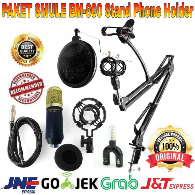 Paket Mikrophone BM800 Stand Lazypod Phone Holder Pop Filter