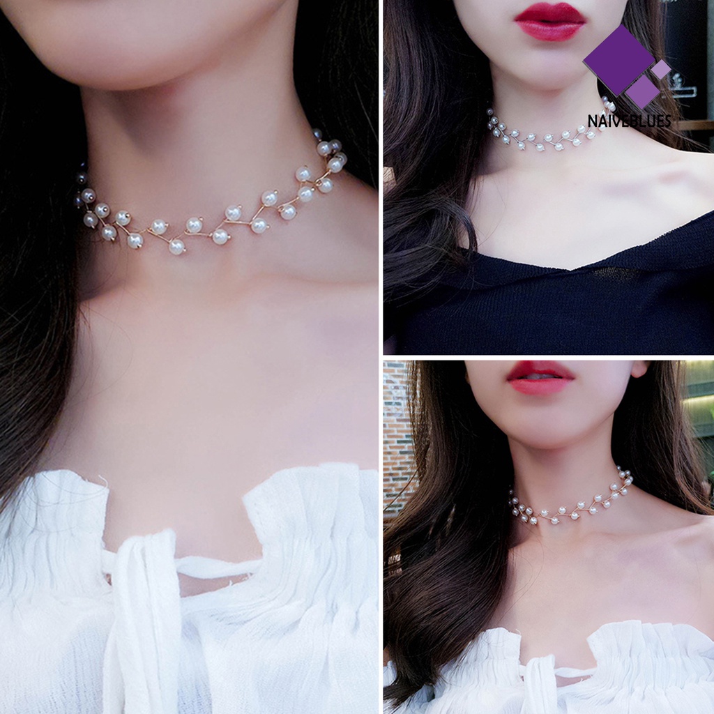 Kalung Choker Rantai Klavikula Dengan Liontin Mutiara Tiruan Untuk Wanita