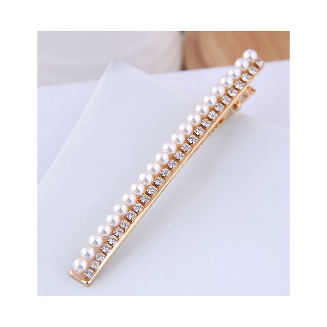 LRC Jepit Rambut Fashion Gold Metal Flash Diamond Pearl Hair Clip A58528