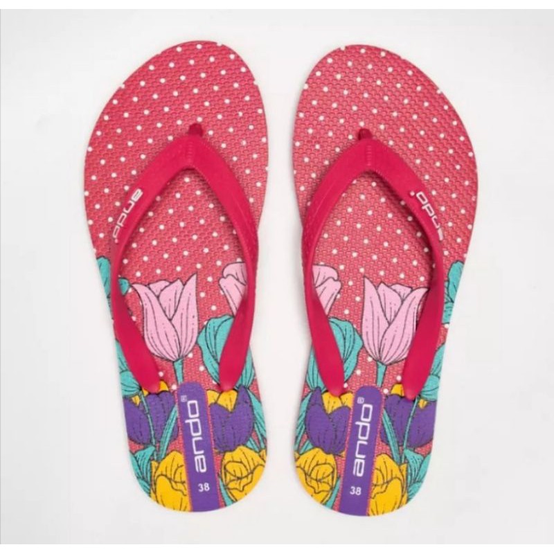Ando Liberty 02 Terbaru Sendal Jepit Wanita Motif Bunga Ando Original - Merah