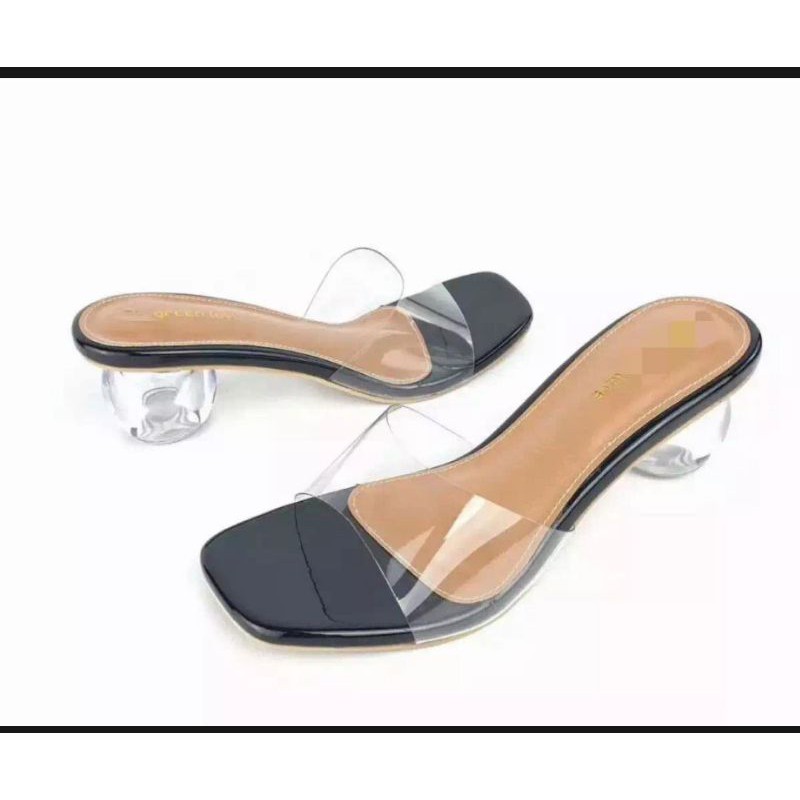 Promo Termurah.7.7.Sandal Heels Hak Kaca  Bulet Trendy