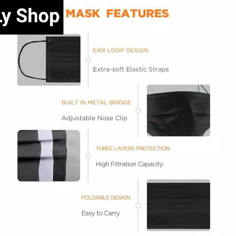 Discount Today Premiere Beaute Disposable Masker Earloop 50pcs 3 ply Masker 1 Kotak Warna HITAM