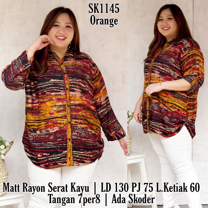JUNE ATASAN WANITA JUMBO/KEMEJA WANITA TERBARU 2021/KEMEJA JUMBO ETNIK MUAT SAMPAI BB 100KG LD 130-MONA ORANGE