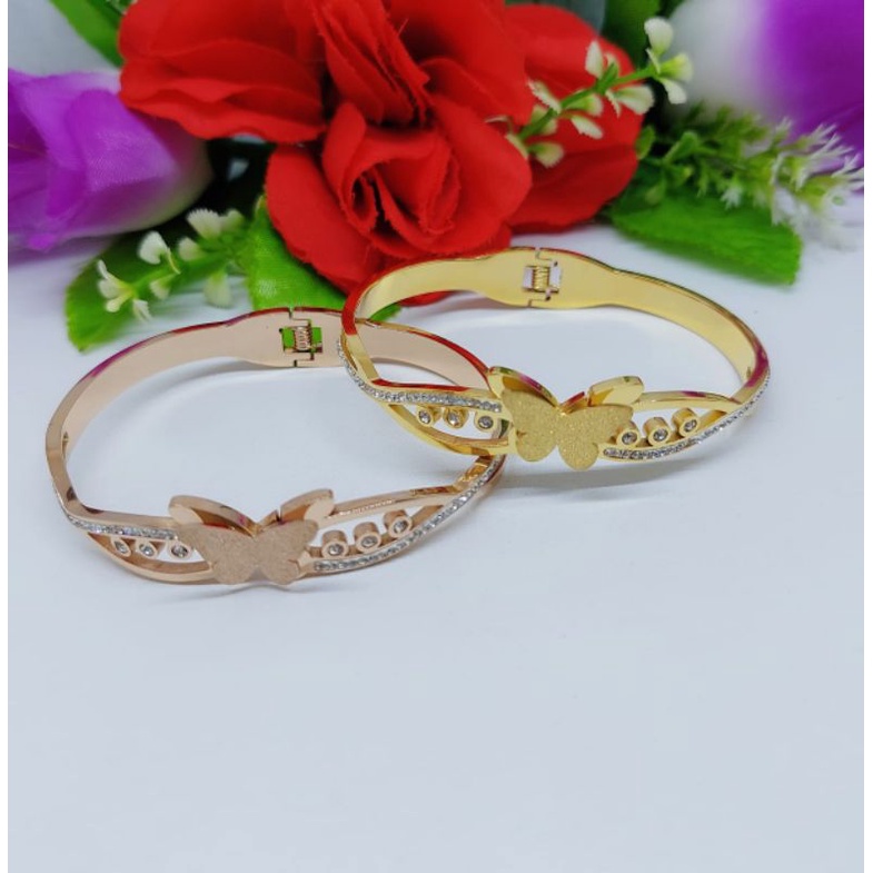 Set Gelang+Cincin Titanium Kupu-Kupu Permata