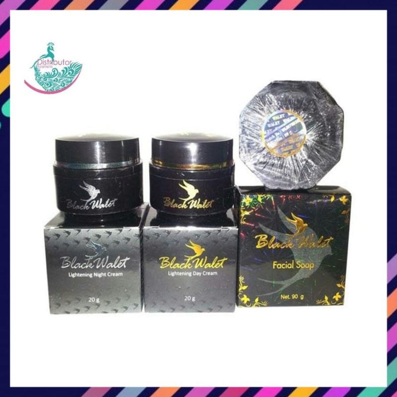 Krim Wajah Glowing Pemutih Wajah Ampuh BPOM PAKET Black Walet Lightening DAY & NIGHT Cream + Soap