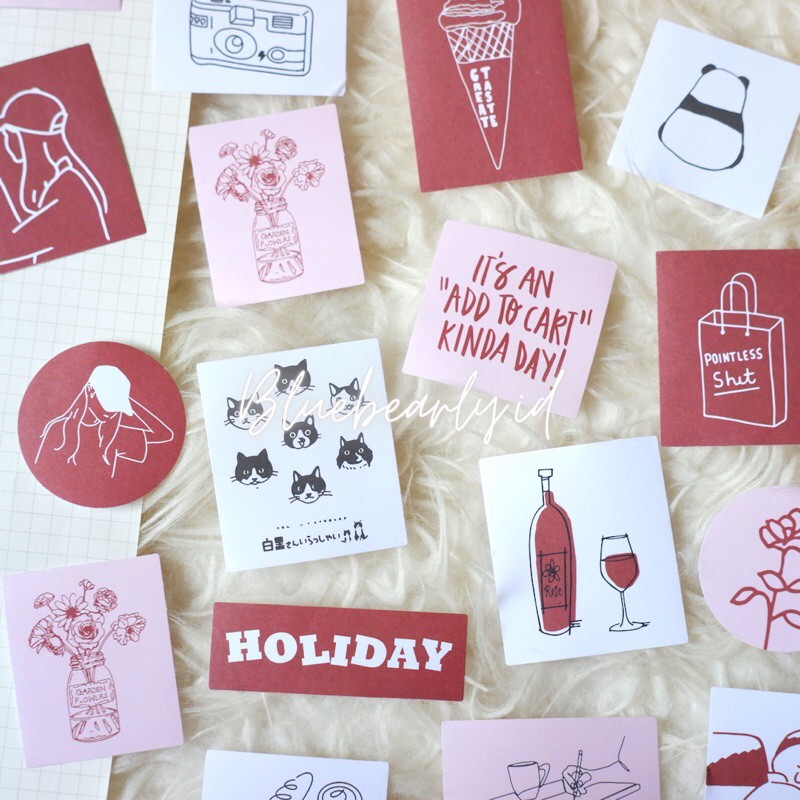 

Sticker White Red Pink Aestetik Vintage Korea Style Cute Random Murah Dekorasi Jurnal Scrapbook