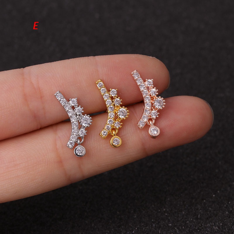 1Pc 0.8x6mm Bar Long Screw Back Stud Earring Piercing Luxury Cz Long Curved Cartilage Helix Rook Ear Piercing Jewelry
