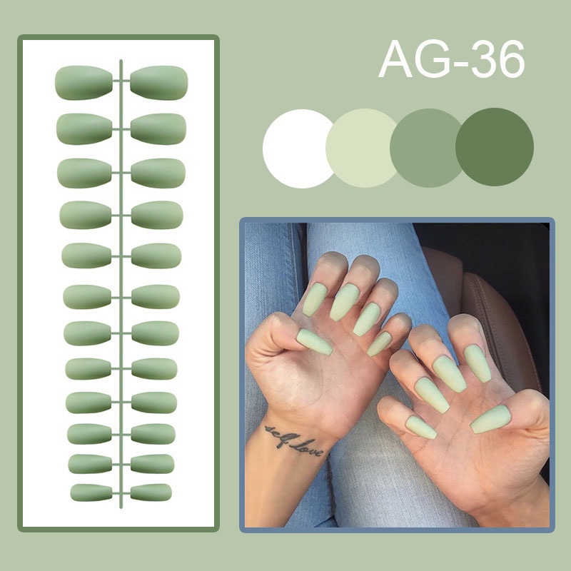 24 Pcs / Set Kuku Palsu Warna Solid Matte Bahan Akrilik Bentuk Trapesium Untuk Nail Art