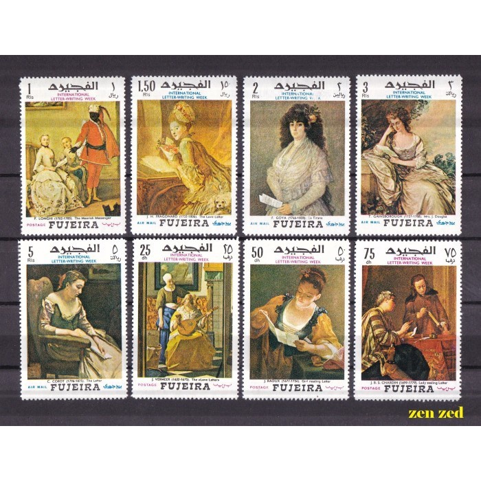 

0673 Perangko Fujeira 1968 Intl. Postage Week - Paintings 8v Unused
