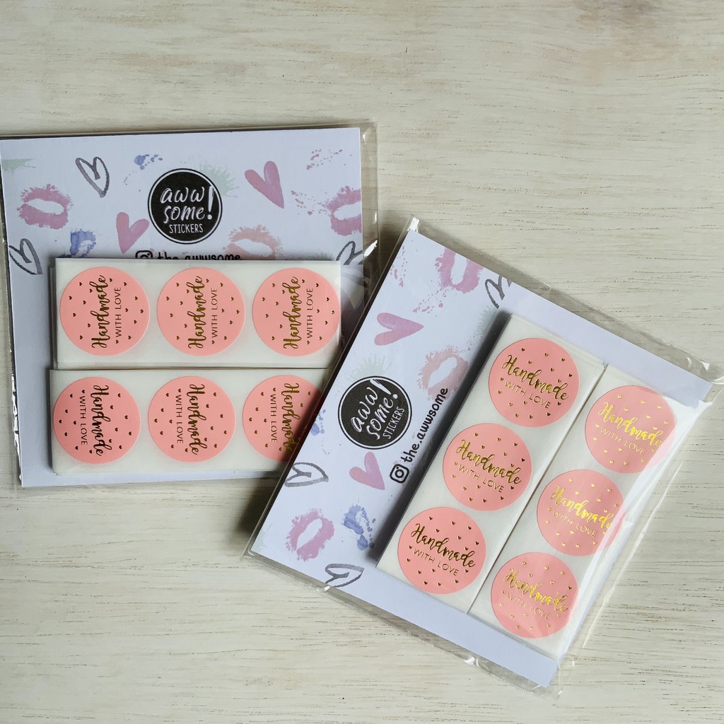 

Sticker Label Handmade With Love Warna Pink untuk Packaging , Kado , Kemasan Kue & Snack