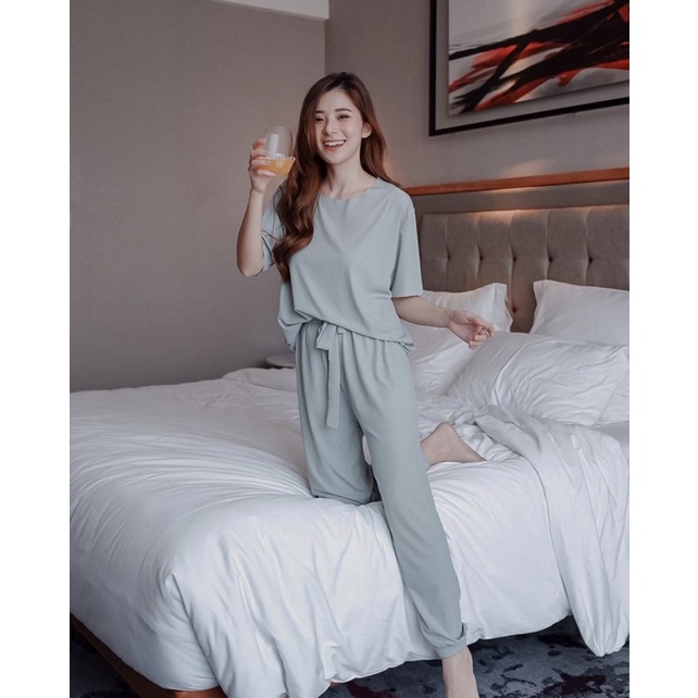 NIKITA ONE SET PIYAMA KOREA ICE SILK LOUNGE WEAR ( JOGGER ) HIGH QUALITY - LAST STOCK!!