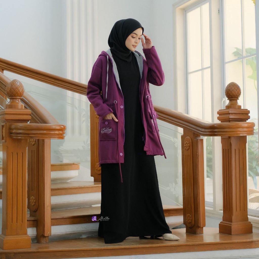 Jaket Panjang Outer Wanita Muslimah Hijab Hoodie Terbaru Kekinian-Burgundy