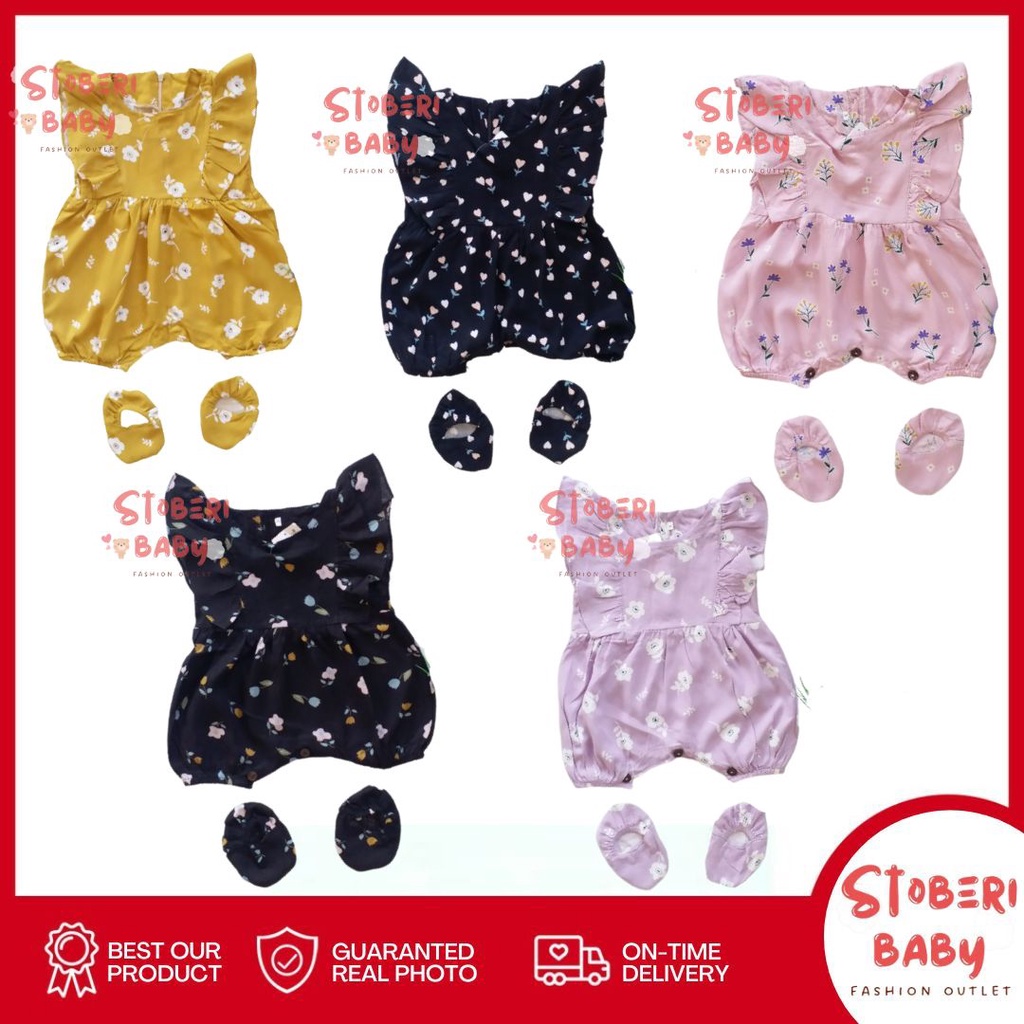 stoberi baby - BBB JUMPSUIT ZEELAA setelan anak perempuan jumper bayi motif bunga lucu free sarung kaki PART 3