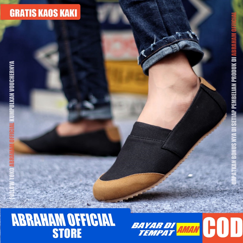 ABRHM x KEN Sepatu Slip On Pria Sepatu Pria Casual Sepatu Casual Pria Sepatu Kasual Cowok / Cowo Slop Anti Slip Semi Formal Kerja Kuliah Gaya Santai Keren Kekinian Original Murah Terlaris