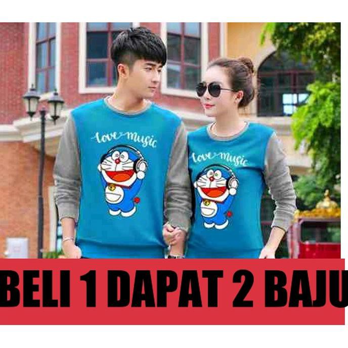 PRODUK TERBARU SWEATER COUPLE/SWEATER PASANGAN/BAJU COUPLE/BAJU PASANGAN DORA MUSIC - BIRU MUDA ABU