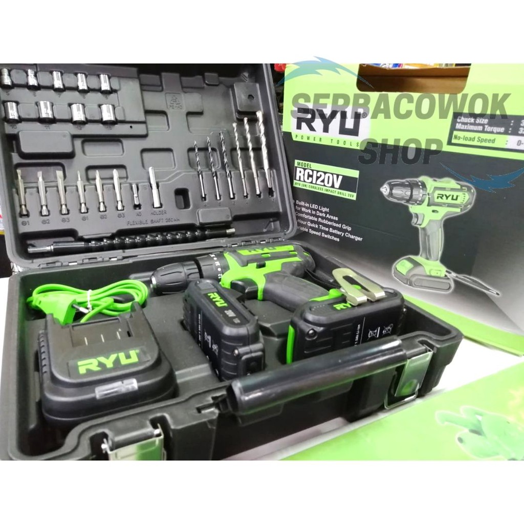 Mesin Bor Cordless Impact Drill RYU RCI20 Volt Mesin Bor Charge Baterai Termurah Berkualitas