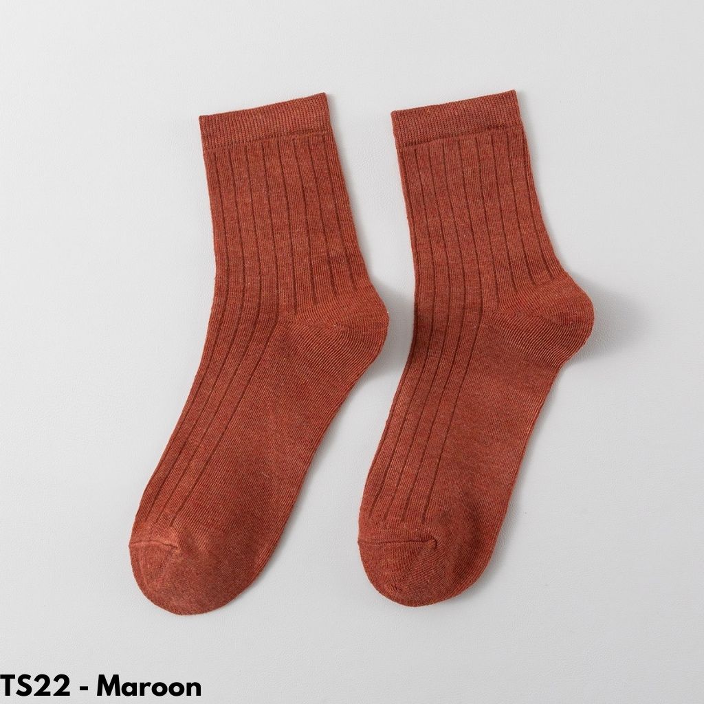 KAOS KAKI PANJANG WANITA PASTEL KATUN POLOS BETIS COTTON NYAMAN LEMBUT STRETCH MUSLIMAH NYAMAN OUTDOOR TS22-Maroon