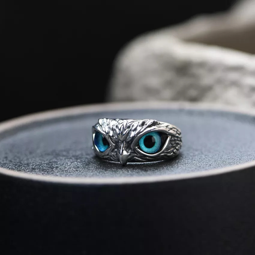 Cincin Model Terbuka Dapat Disesuaikan Desain Hewan Mata Setan Burung Hantu Bahan Logam Gaya Retro Vintage Untuk Unisex