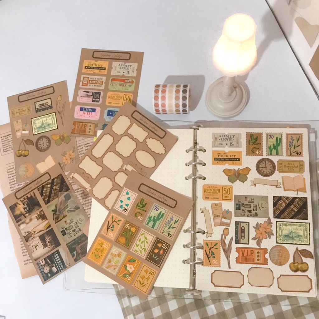 

[AISYSTUFF] 1pcs Sticker aesthetic vintage retro deco journaling scrapbook bujo stiker hias laptop, jurnal, case