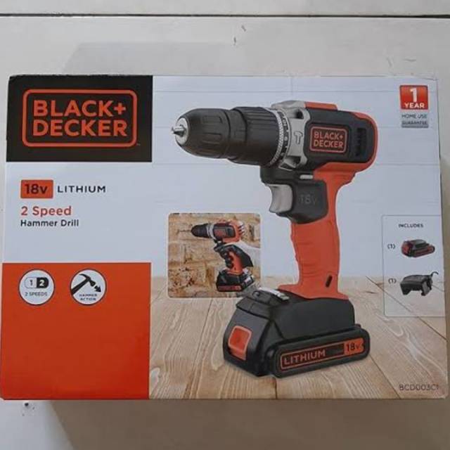 Mesin Bor 18V Hammer Drill Cordless ( BND-BCD003C1 ) Black Decker