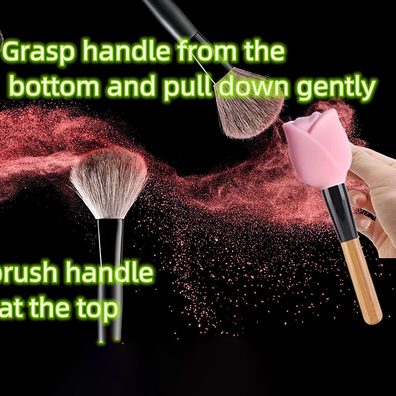 3 Pak Holder Pelindung Kepala Brush Makeup Bentuk Bunga Mawar 3 Ukuran Bahan Silikon Reusable Untuk Travel