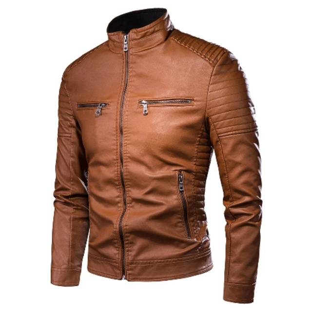 Jaket Kulit Pria Racing Bikers PO Karjo Coklat Muda