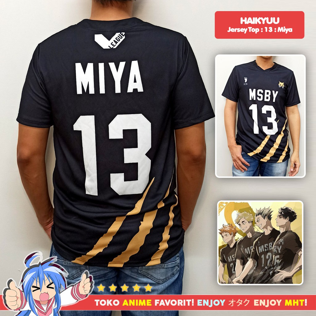 Kostum Anime Cosplay Haikyuu Kaos Atasan Jersey MSBY Black Jackals No. 13 Miya Atsumu