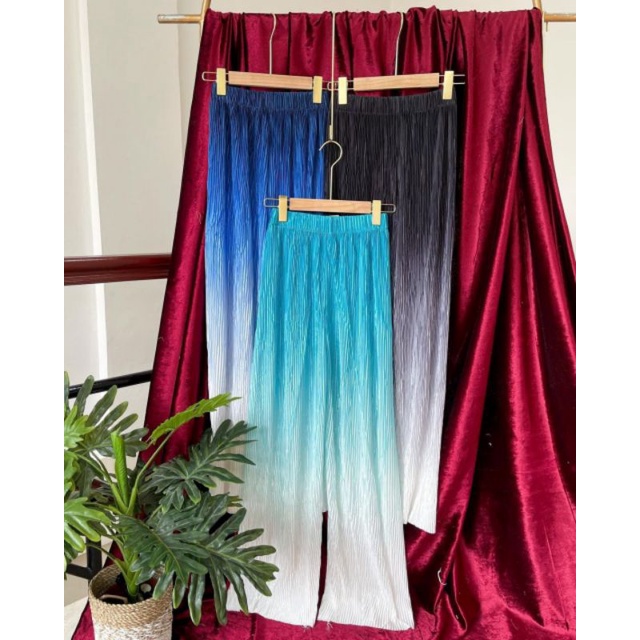 [Ijuf] CELANA KULOT HIGHWAIST PLISKET PLEATS TWO TONE TIE DYE PREMIUM IMPORT BANGKOK BKK