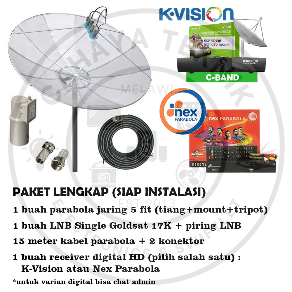 Paket Parabola + LNB + RCV Kvision Nex Parabola HD + Kabel (LENGKAP)