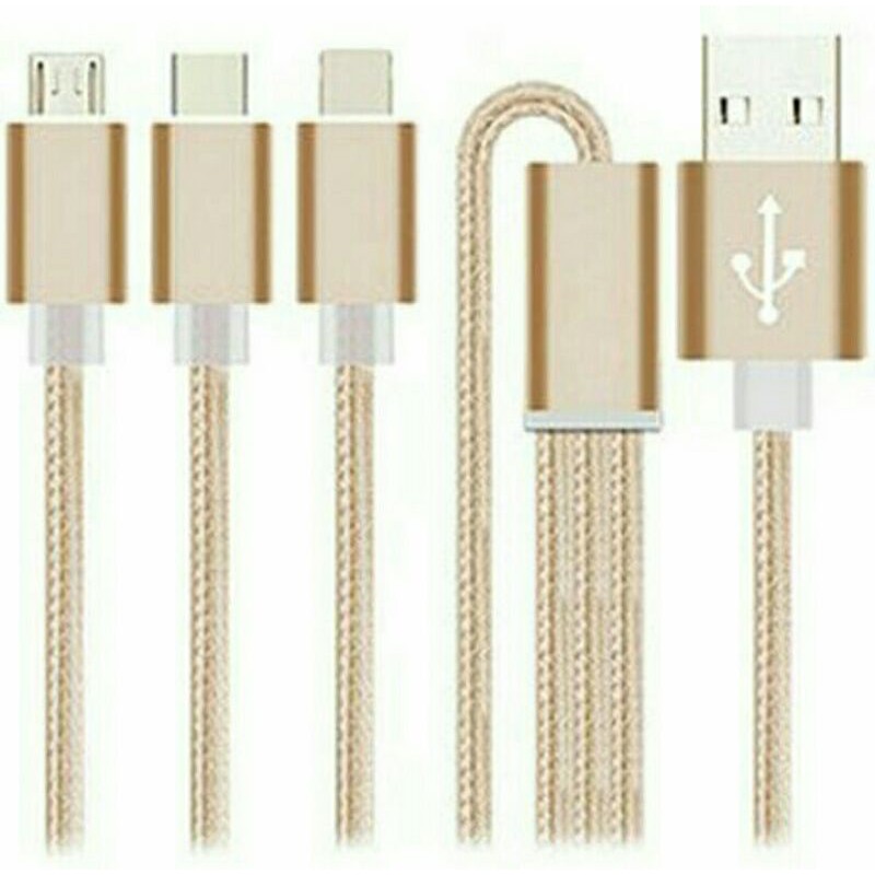 Kabel data 3in1 nylon kabel data nylon 3 in 1 Micro USB, Lightning, dan Type C (KD13)