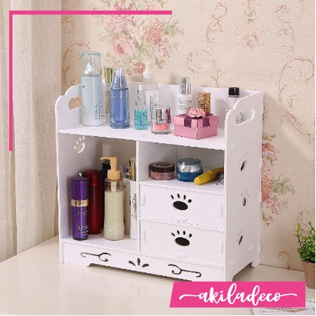 Rack Cosmetic Storage Double Drawer Minimalis Rak Parum Rak Meja Rias Serbaguna Moderen