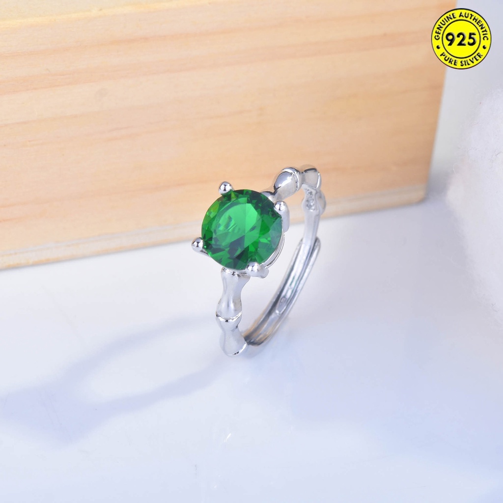 Cincin Model Terbuka Desain Bambu Emerald Kreatif Untuk Wanita