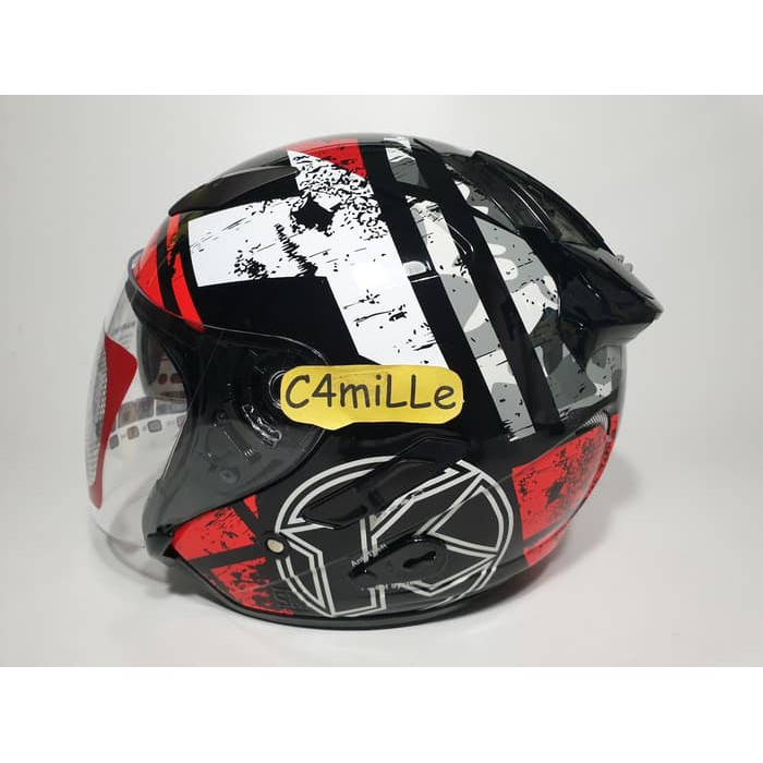 HELM KYT GALAXY SLIDE #5 BLACK RED FLUO DOUBLE VISOR HALF FACE