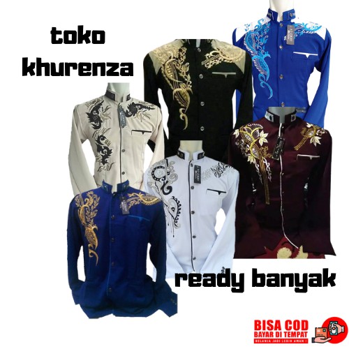 jasko  jasko bordir biru motif kombinasi  jaskoko pria dewasa  baju jasko pria lengan panjang