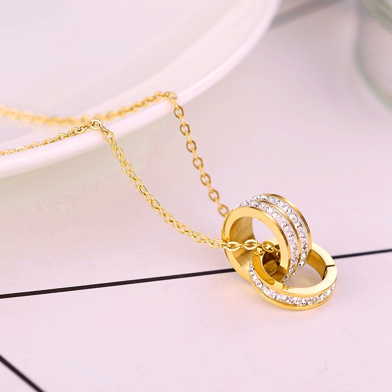 kalung double ring warna gold titanium316L asli stainless steel