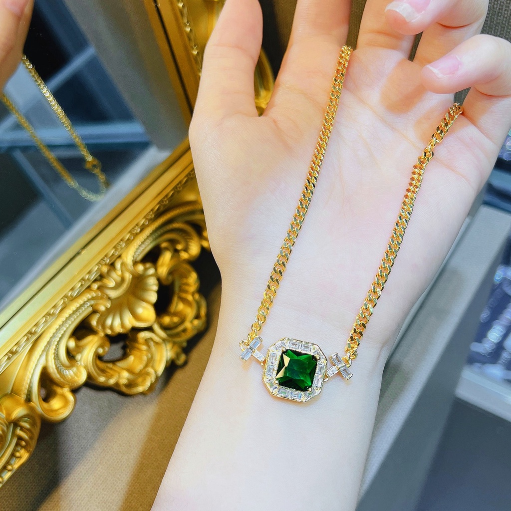 Goldkingdom Perhiasan Fashion Emas Asli Kadar 375 Bangkok Aksesoris Ready Stock Perhiasan Lapis Emas Emerald Square Diamond Chain Rantai Vintage Cuban Chain Bracelet