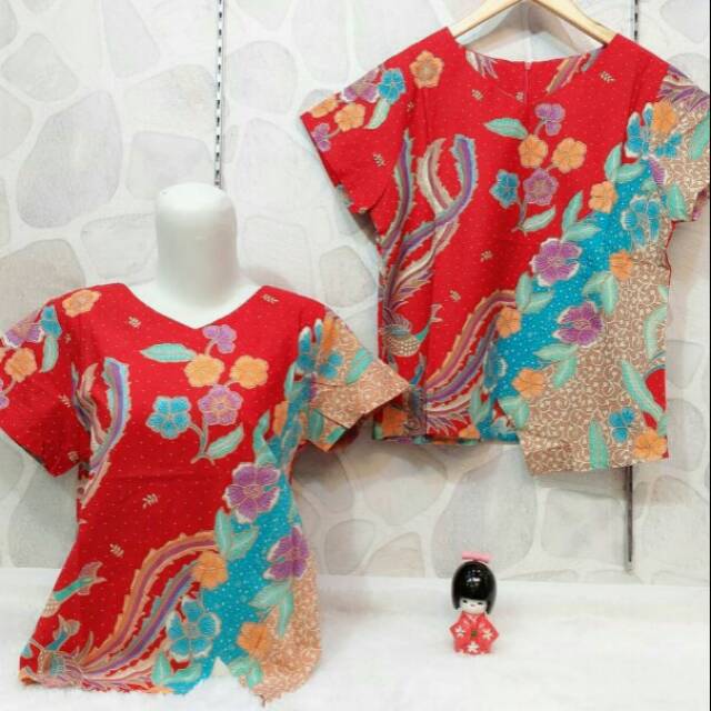 Atasan Batik Merak Blouse wanita batik merah Imlek