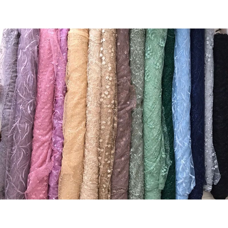 Tille Motif Bordir Brokat Akar Motif Mutiara Gliter Bridesmaid