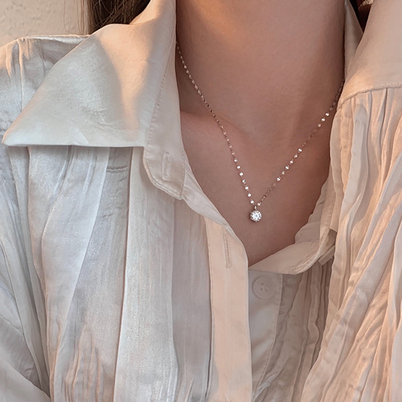 Simple Single Diamond Necklace Female Ins Super Flash Pendant Clavicle Chain