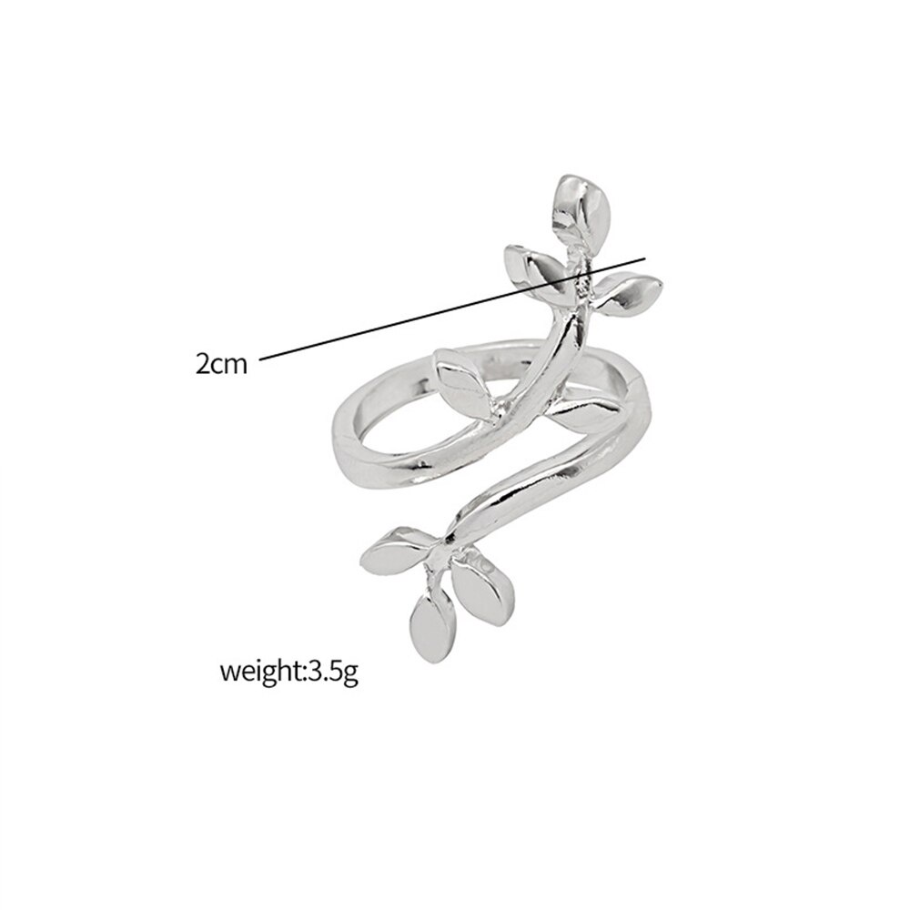 Cincin Model Terbuka Lapis Silver Bentuk Daun Besar Dapat Disesuaikan Untuk Wanita