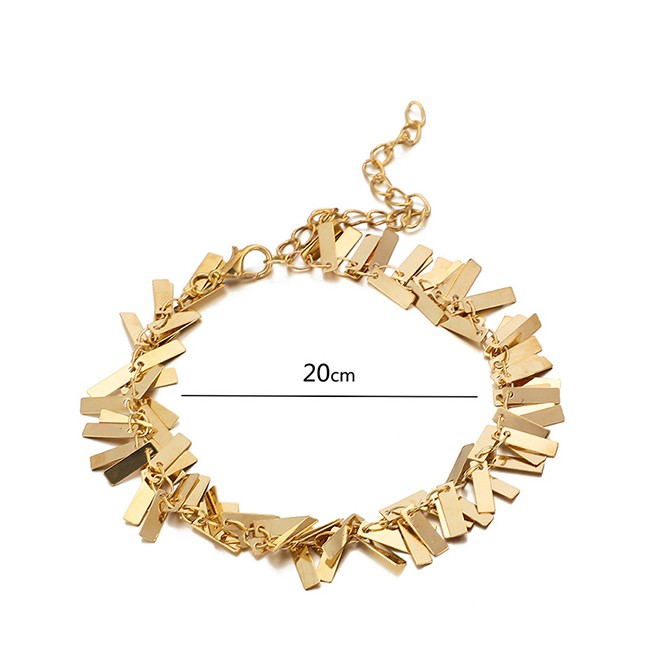 LRC Gelang kaki Fashion Gold Alloy Geometric Rectangular Sequined D94581