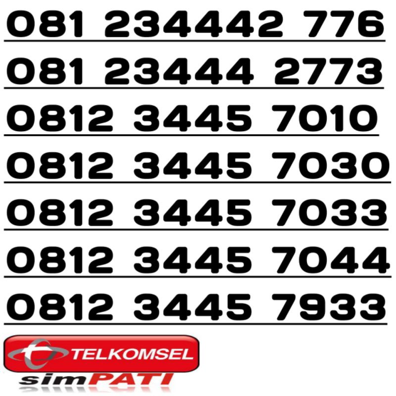 Nomer Cantik Telkomsel Urut. Nomor urut 081234567890. 081 234442 776. 2773. 0812 3445 7030. 7033. 7044. 7933