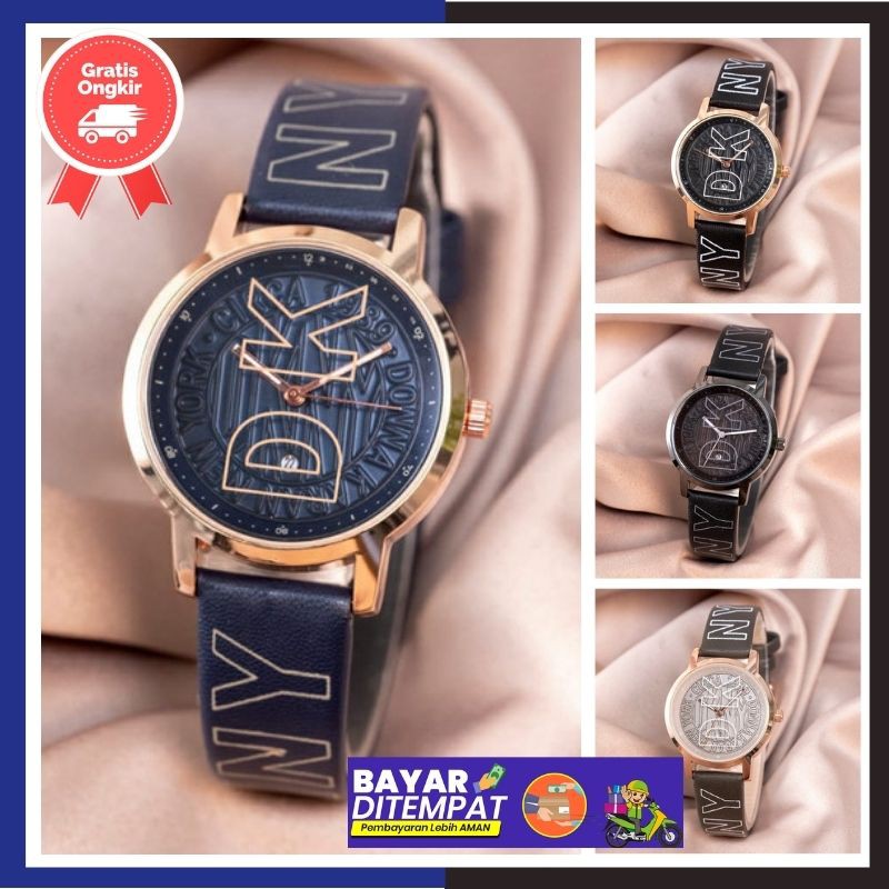 JAM TANGAN WANITA DKNY KULIT DATE LOGO CEWEK ANALOG MURAH | JAM TANGAN DKNY KULIT TERBARU